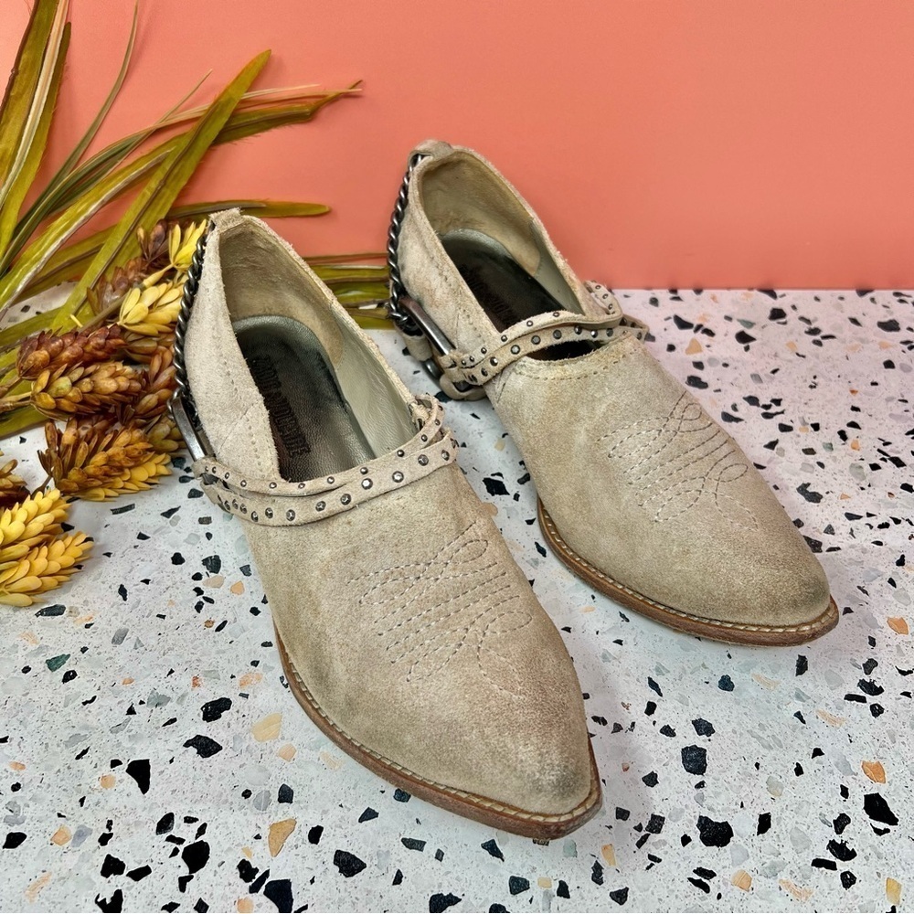 Zadig & Voltaire Parke Suede Leather Chain Pointed Studded Women’s Booties Sz 8